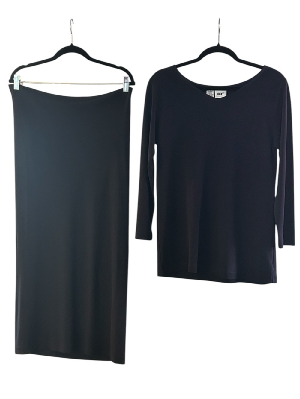 90s Minimalist DKNY Architectural Set Asymmetrical Godet Midi Ponte Knit Set ~ L